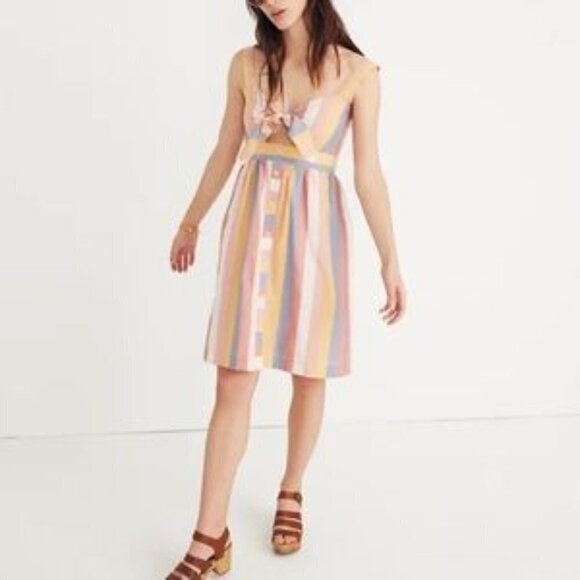 ✅ MADEWELL Tie-Front Cutout Dress in Sherbet Stripe SIZE 00 - Picture 1 of 11